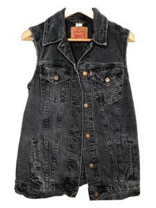 LEVIS Black Denim Trucker Vest Womens Sleeveless Longline Jean Cutoff